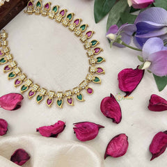 Vriksham Antique Red & Green Manga Paisleys & AD Stone Square Charm Neckpiece-G20414