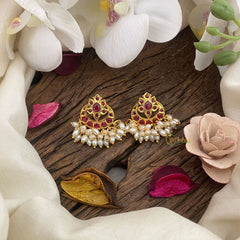 Vriksham Unique Red Kemp Stone Chandbali Earrings-Rice Pearls-G16651