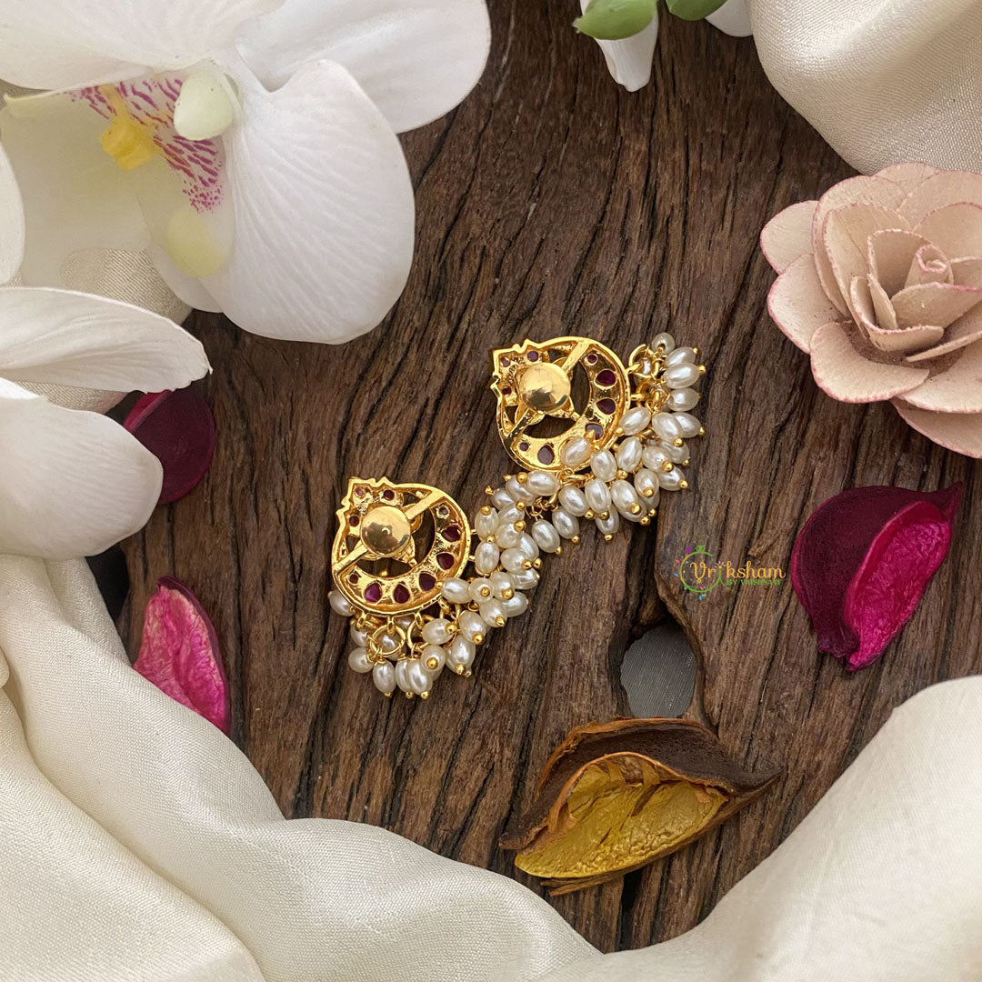 Vriksham Unique Red Kemp Stone Chandbali Earrings-Rice Pearls-G16651