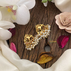 Vriksham Unique Red Kemp Stone Chandbali Earrings-Rice Pearls-G16651