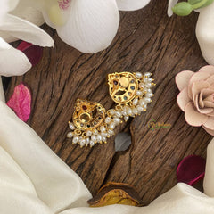 Vriksham Unique Red,Green & White Kemp Stone Chandbali Earrings-Rice Pearls-G16672