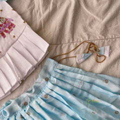 Sky Blue & White Colour Embroidered Girls Lehenga Set -VS3768