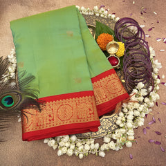 Parrot Green Korvai Pure Silk Saree - VS3973