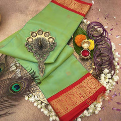 Parrot Green Korvai Pure Silk Saree - VS3973