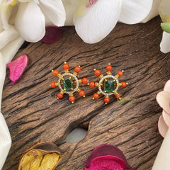 Vriksham Unique AD Stone Studs-Coral Bead-G16644