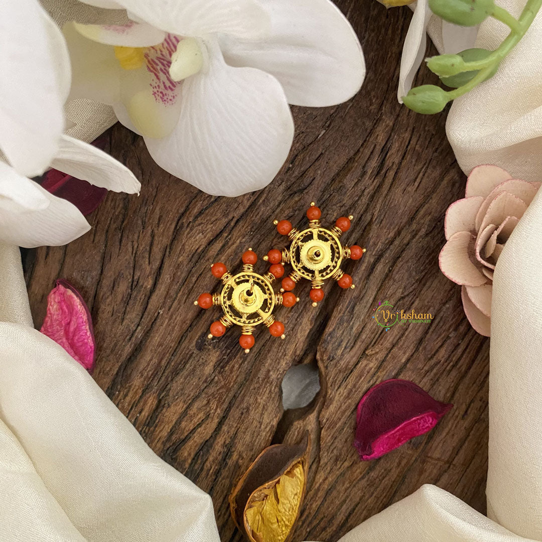 Vriksham Unique AD Stone Studs-Coral Bead-G16644