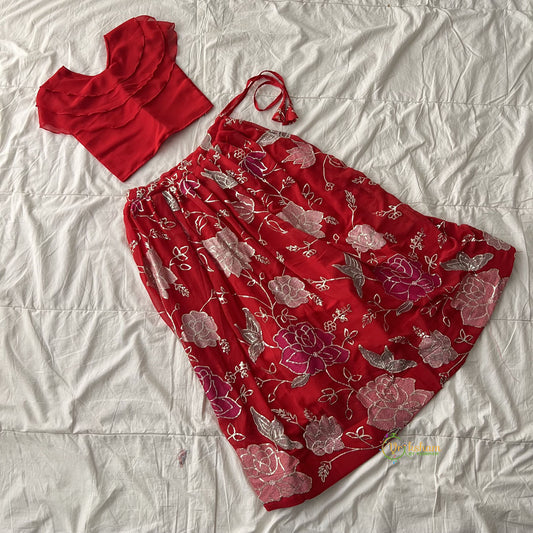 Red Colour Embroidered Girls Lehenga Set -VS3772
