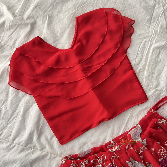 Red Colour Embroidered Girls Lehenga Set -VS3772