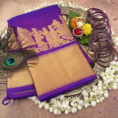 Bridal Double Shaded Purple Pure Silk Saree - VS3983