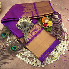 Bridal Double Shaded Purple Pure Silk Saree - VS3983