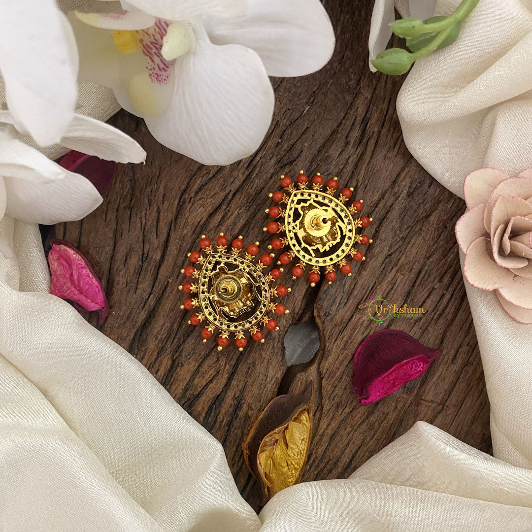 Vriksham Green AD Stone Radha Krishana Studs-Coral Bead-G16636