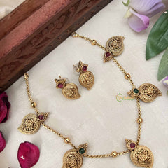 Vriksham Premium Golden Manga With Gold Chain Neckpiece-Red Green-G20395