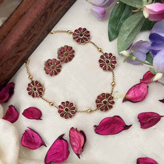 Vriksham Designer Red Floral With Gold Tone Chain Neckpiece-G20393