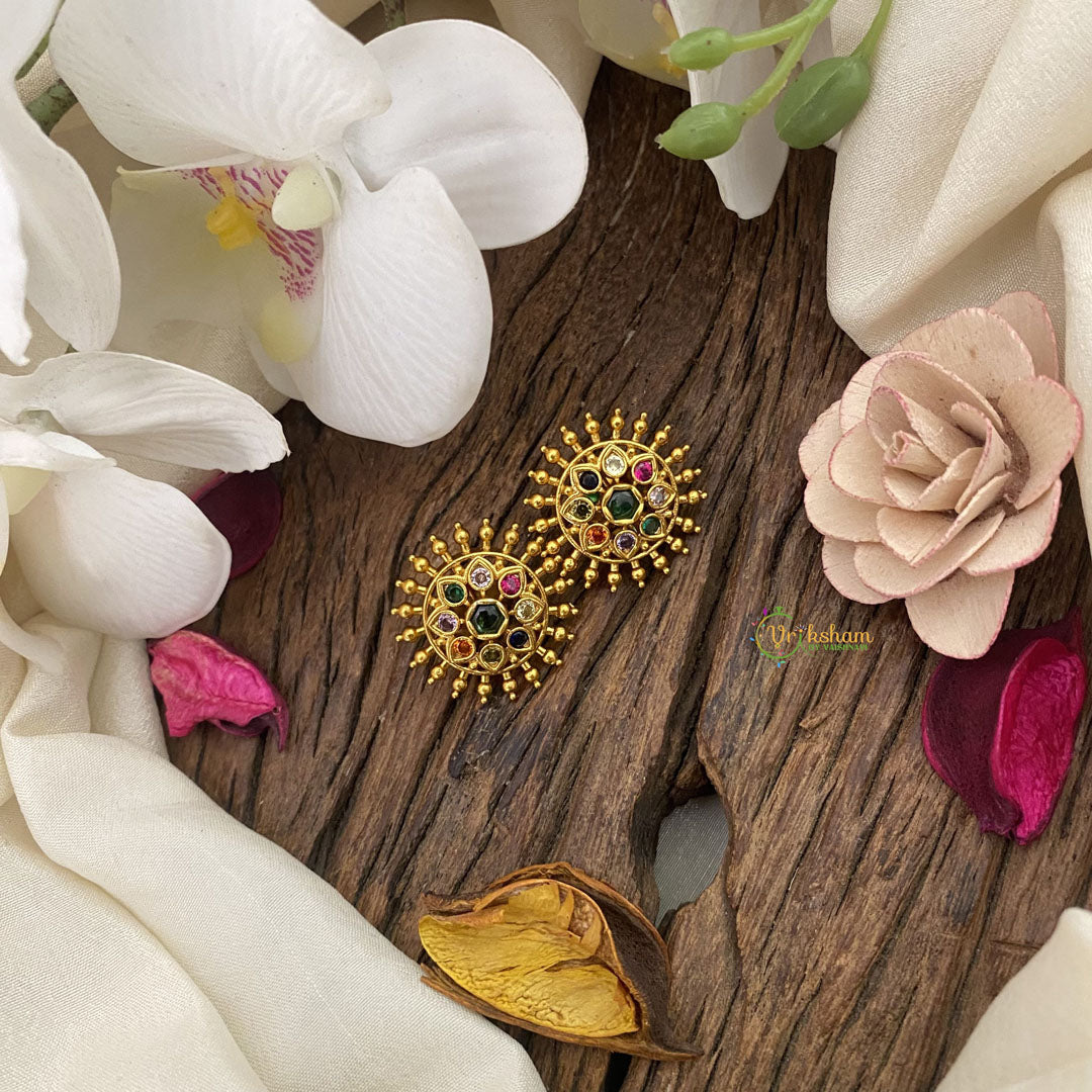 Vriksham Sun Shaped Navrathna Stone Studs-G16646