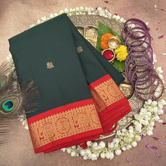 Dark Green Korvai Pure Silk Saree - VS3985