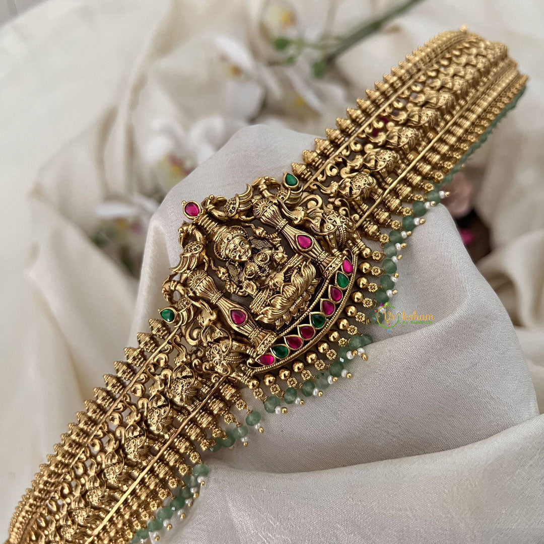 Vriksham Elegant Lakahmi With Elephant Design Hipbelt-Red Green-Green Bead-G19623