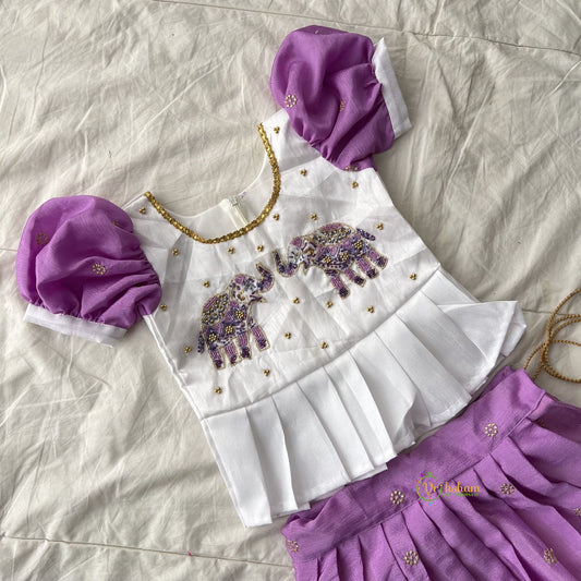 Lavender & White Colour Embroidered Girls Lehenga Set -VS3762