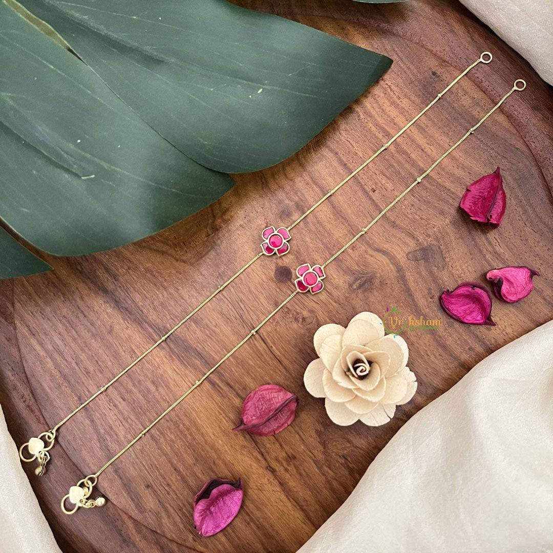 Vriksham Premium Floral Stone Pendant Anklets-Red-J3967