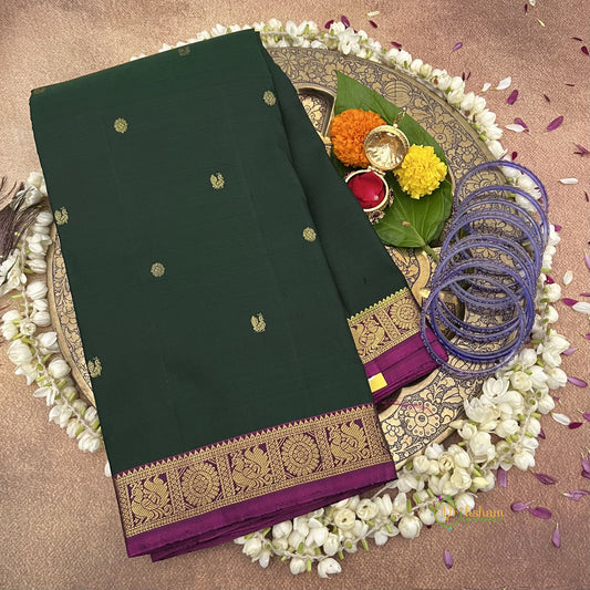 Dark Green Korvai Pure Silk Saree - VS3977