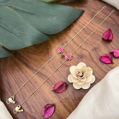 Vriksham Premium Floral Stone Pendant Anklets-Red-J3967