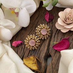 Vriksham AD Stone Floral Studs-Pastel Pink-G16641