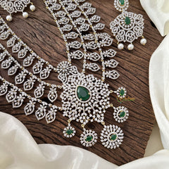 Vriksham Exquisite Bridal American Diamond 3 Layered Neckpiece-Green-G16888