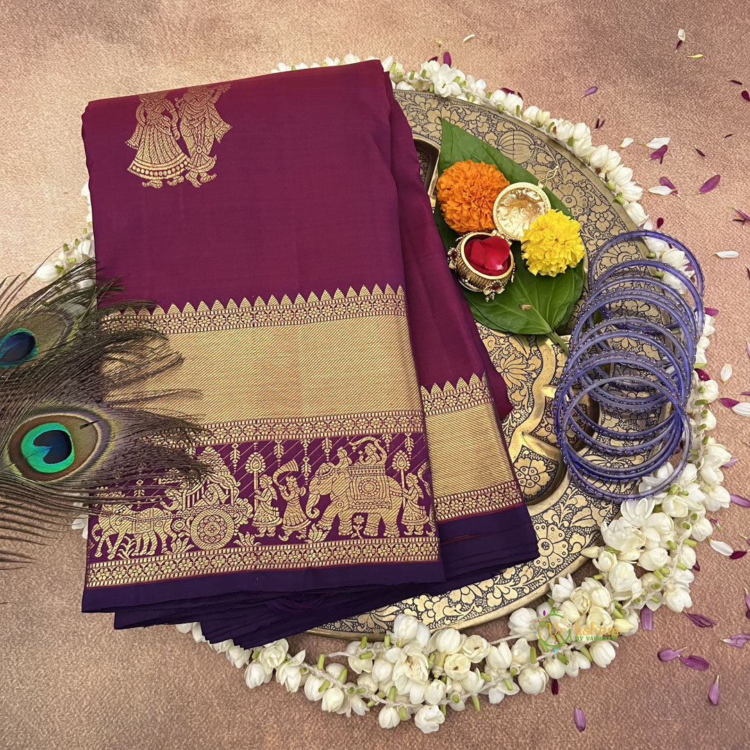 Bridal Dark Magenta Pure Silk Saree - VS3988