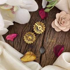 Vriksham AD Stone Floral Studs-Green-G16639