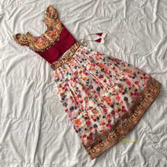 White & Maroon Indian Traditional Girls Lehenga Set-VS3767