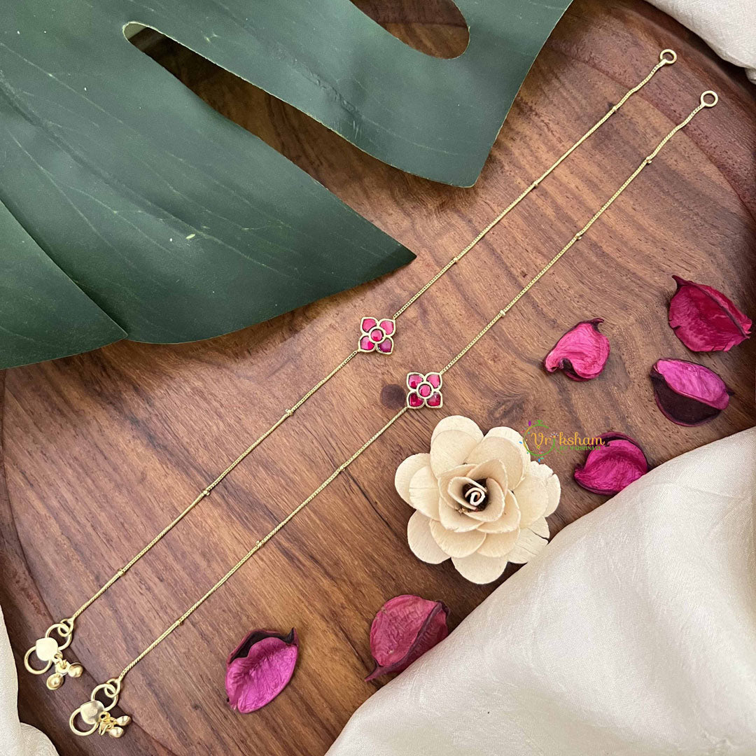 Vriksham  Precious Jadau Kundan Anklets -Floral-Red-J3977