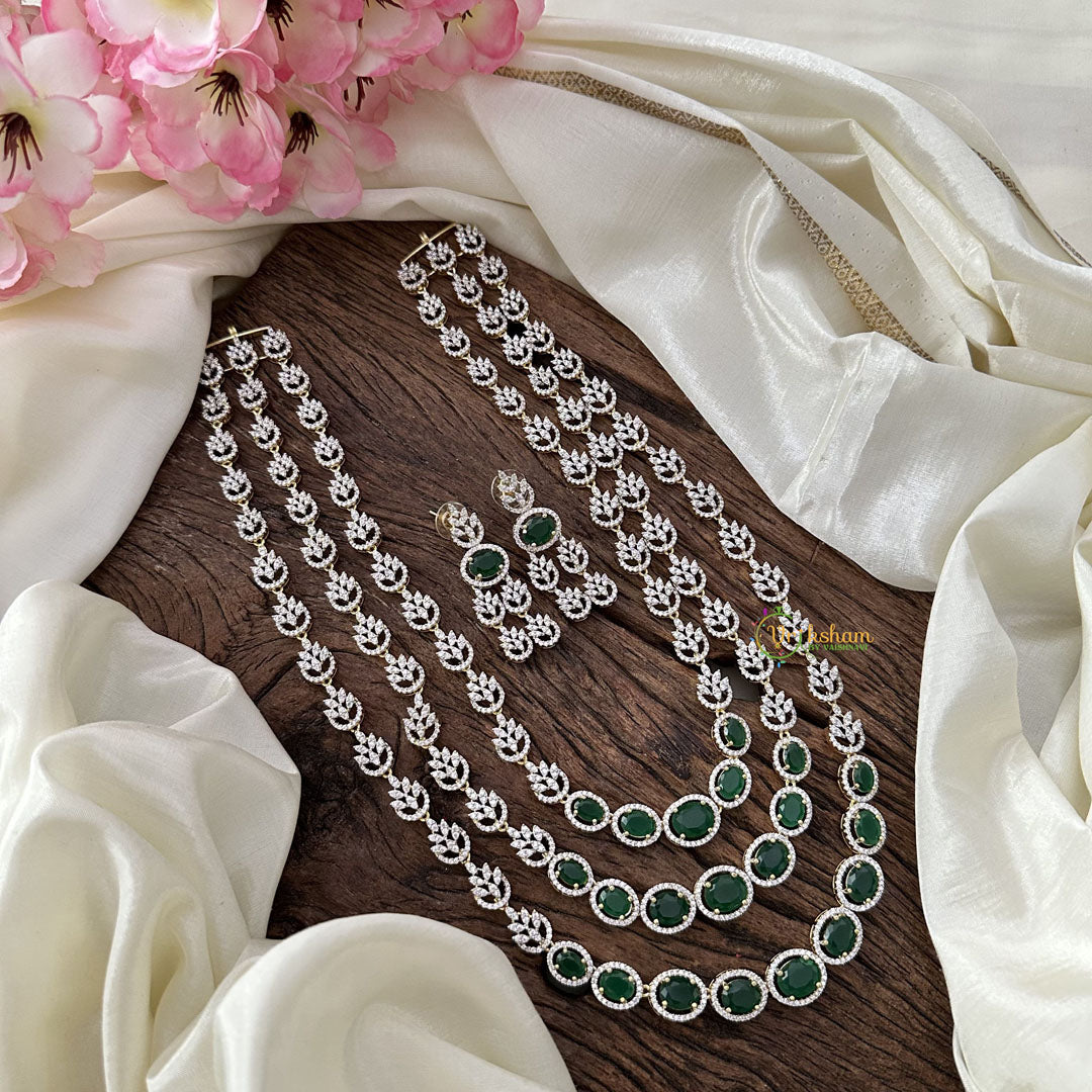 Vriksham Premium American Diamond Neckpiece-Green-G16885