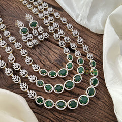 Vriksham Premium American Diamond Neckpiece-Green-G16885