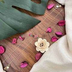 Vriksham  Antique Precious Jadau Kundan Anklets -Lotus Red Green-J3983