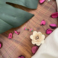 Vriksham  Antique Precious Jadau Kundan Anklets -Lotus Red Green-J3983