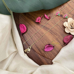 Vriksham  Antique Precious Jadau Kundan Anklets -Lotus Red Green-J3983