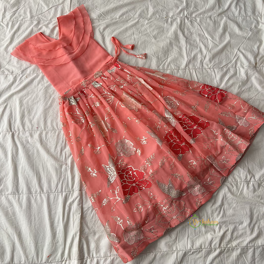 Peach Colour Embroidered Girls Lehenga Set -VS3773