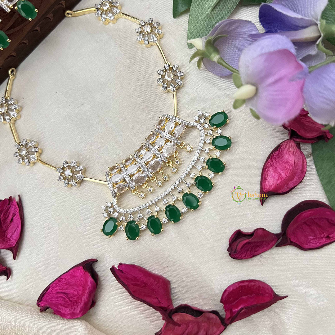 Vriksham Elegant Kundan Bridal With Green Beads AD Stones Neckpiece-Green-G20398
