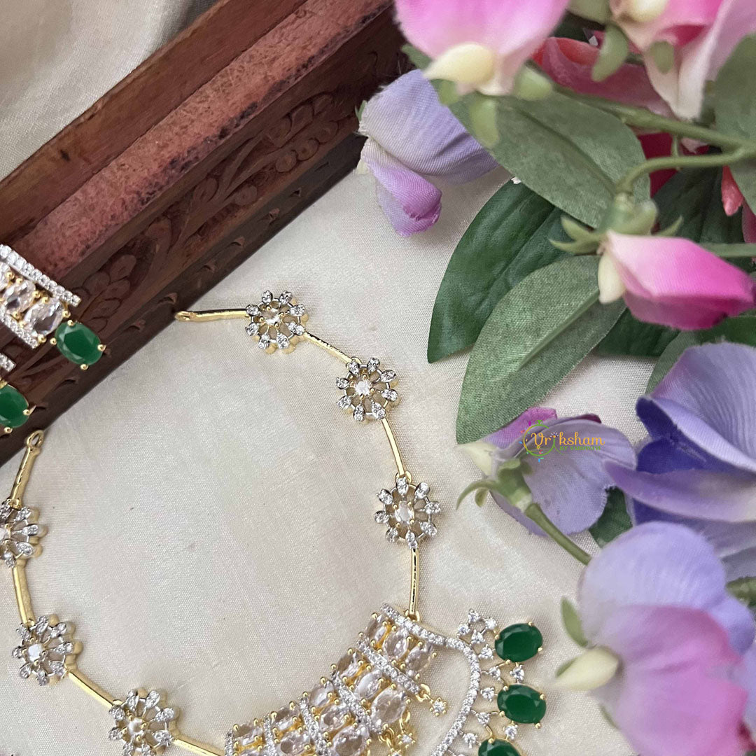 Vriksham Elegant Kundan Bridal With Green Beads AD Stones Neckpiece-Green-G20398