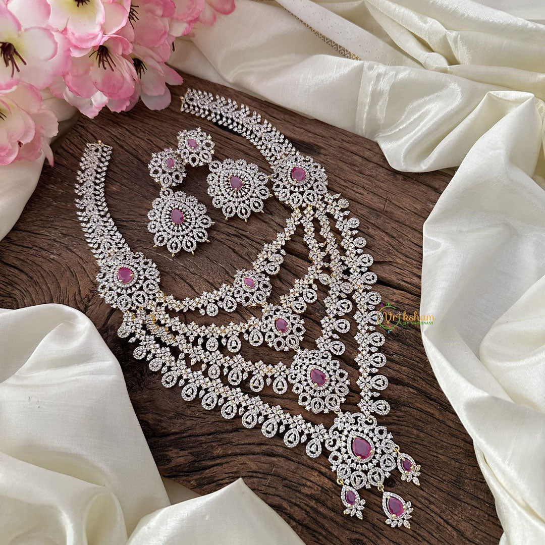 Vriksham Exquisite Bridal Layered American Diamond Neckpiece-Red-G16880