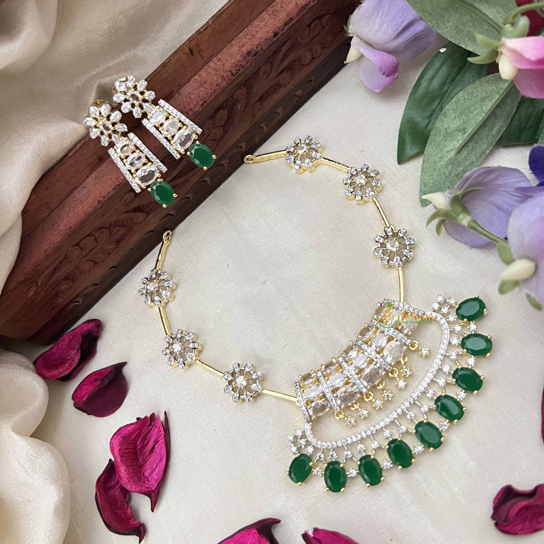 Vriksham Elegant Kundan Bridal With Green Beads AD Stones Neckpiece-Green-G20398