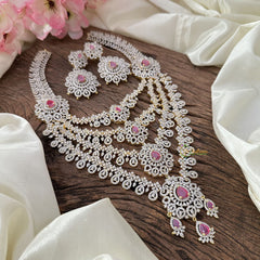 Vriksham Exquisite Bridal Layered American Diamond Neckpiece-Red-G16880