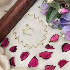 Vriksham Minimalist Gold Wave With Cubic Zirconia Accents AD Stone Neckpiece-G20411