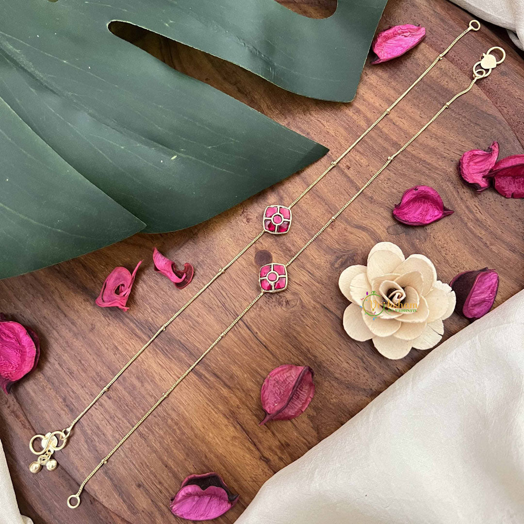 Vriksham Antique Designer Stone Pendant Anklets-Red-J3965