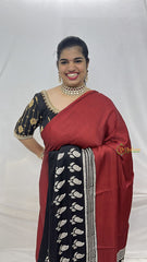 Vriksham Maroon With Black Ajrakh Modal Silk Saree-VS4441