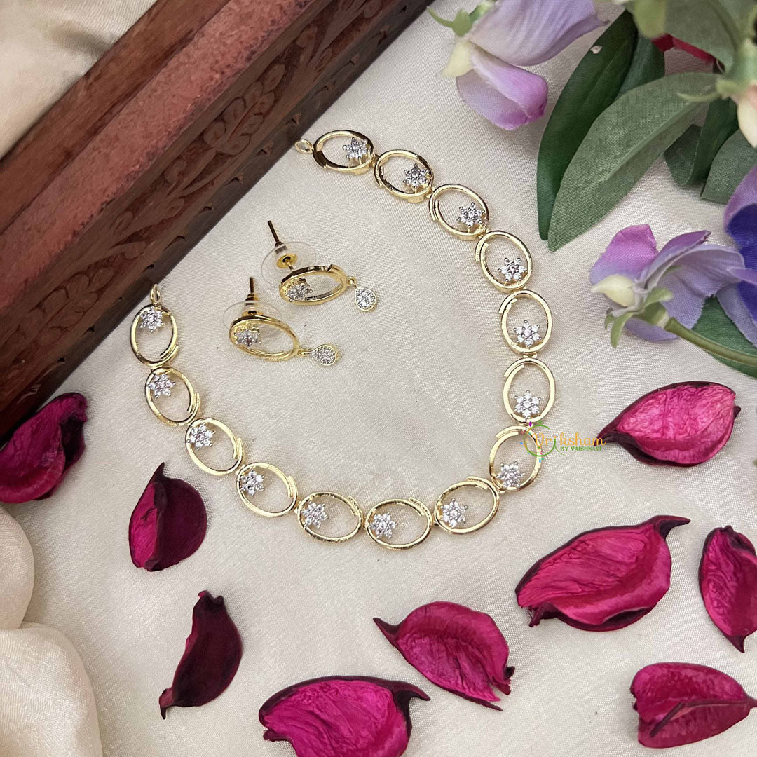 Vriksham Designer Oval Gold Chain Necklace With Floral  AD Stone Neckpiece-G20412