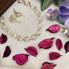 Vriksham Designer Oval Gold Chain Necklace With Floral  AD Stone Neckpiece-G20412