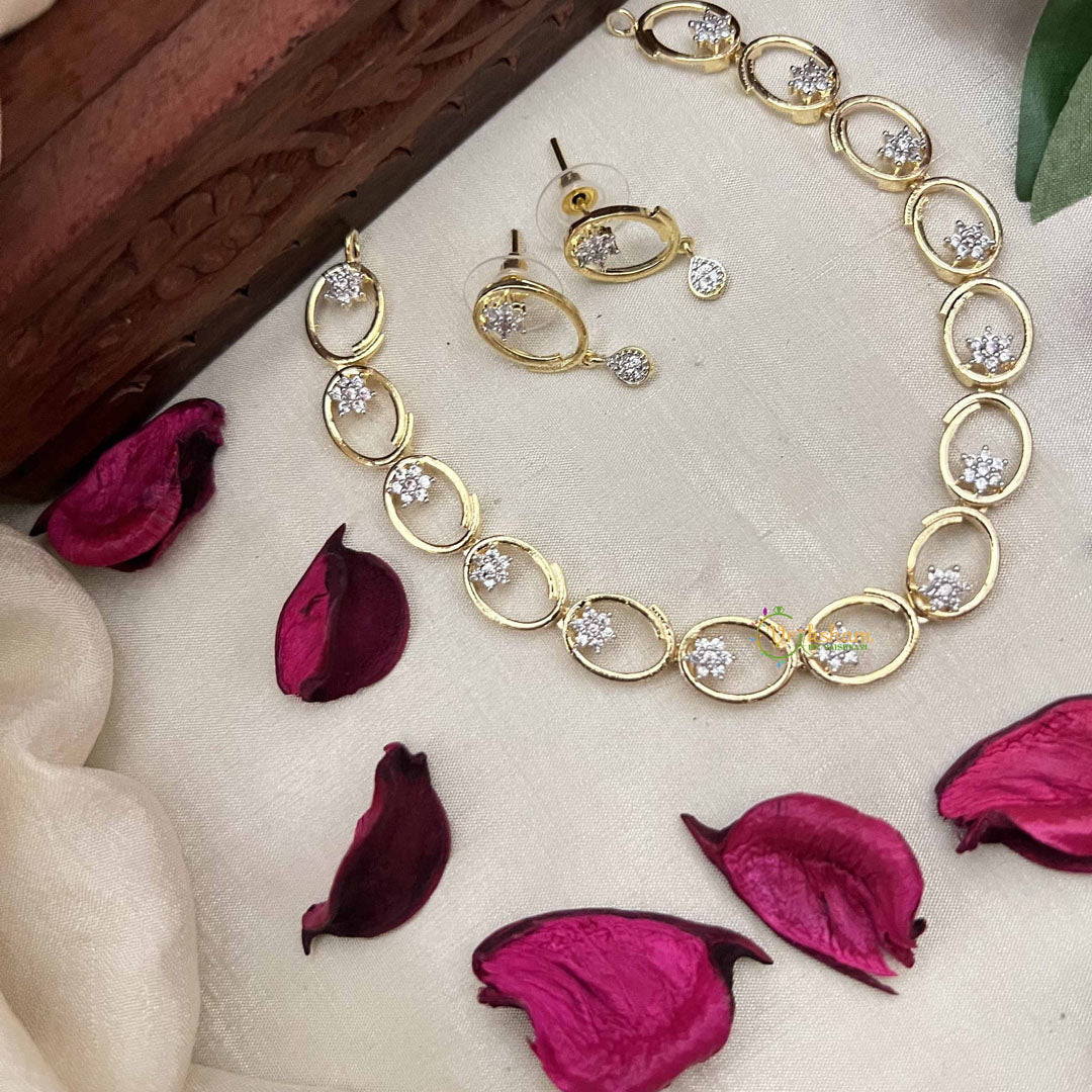 Vriksham Designer Oval Gold Chain Necklace With Floral  AD Stone Neckpiece-G20412