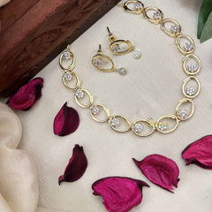 Vriksham Designer Oval Gold Chain Necklace With Floral  AD Stone Neckpiece-G20412