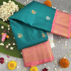 Turquoise Korvai Pure Silk Saree - VS3993