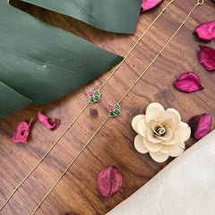 Vriksham Leaf Style Jadau Kundan Anklets-Red Green-J3981